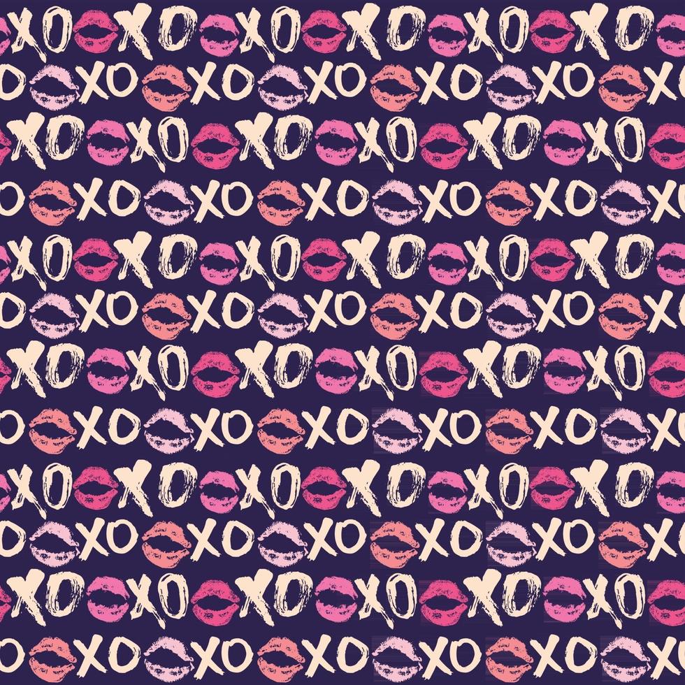 XOXO brush lettering signs seamless pattern, Grunge calligraphic hugs and kisses Phrase, Internet slang abbreviation XOXO symbols, vector illustration isolated on white background