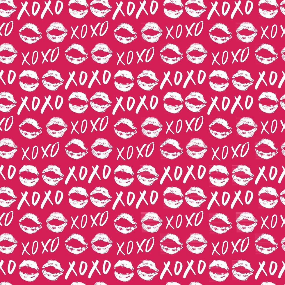 XOXO brush lettering signs seamless pattern, Grunge calligraphic hugs and kisses Phrase, Internet slang abbreviation XOXO symbols, vector illustration isolated on white background