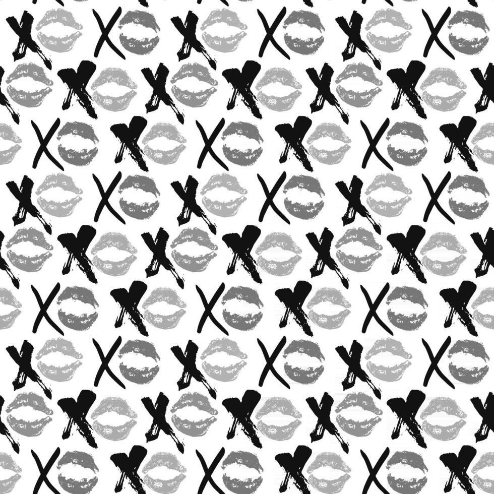 XOXO brush lettering signs seamless pattern, Grunge calligraphic hugs and kisses Phrase, Internet slang abbreviation XOXO symbols, vector illustration isolated on white background