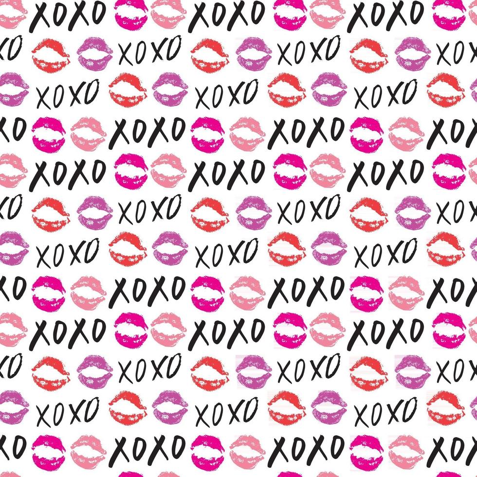 XOXO brush lettering signs seamless pattern, Grunge calligraphic hugs and kisses Phrase, Internet slang abbreviation XOXO symbols, vector illustration isolated on white background