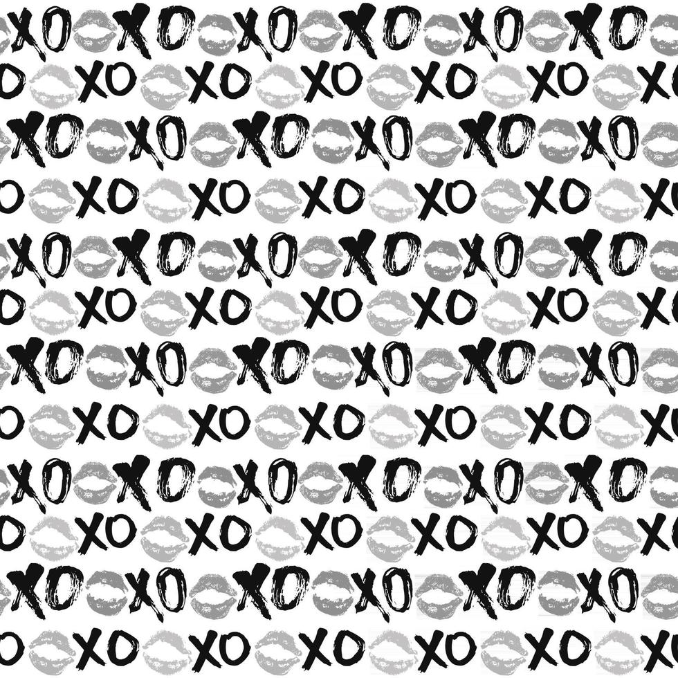 XOXO brush lettering signs seamless pattern, Grunge calligraphic hugs and kisses Phrase, Internet slang abbreviation XOXO symbols, vector illustration isolated on white background