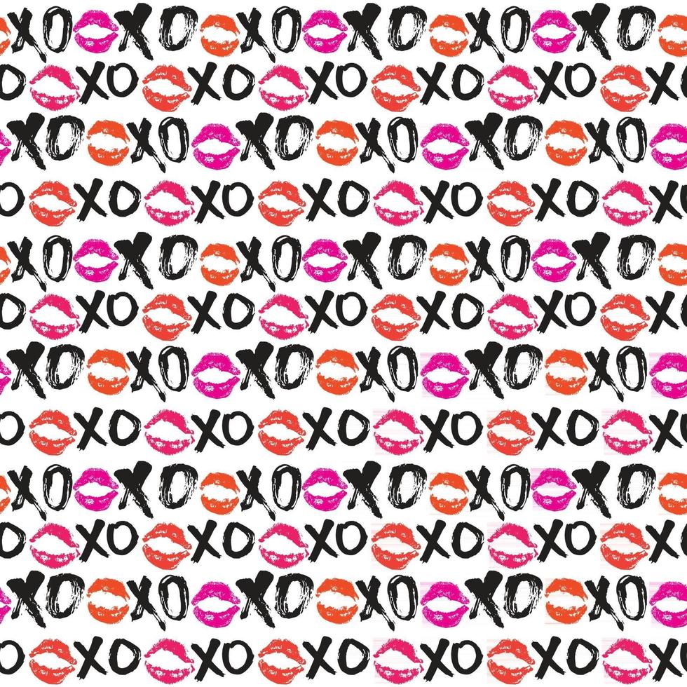 XOXO brush lettering signs seamless pattern, Grunge calligraphic hugs and kisses Phrase, Internet slang abbreviation XOXO symbols, vector illustration isolated on white background