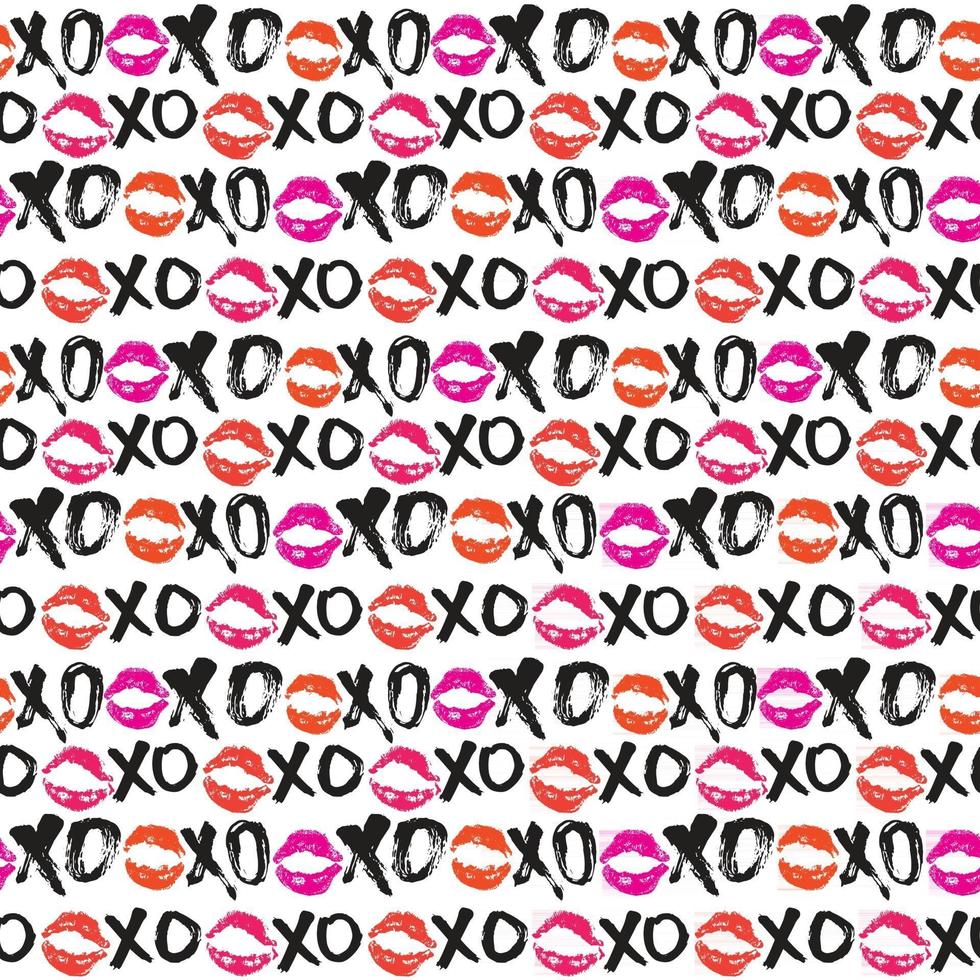 Xoxo cepillo letras signos de patrones sin fisuras, frase caligráfica de abrazos y besos de grunge, abreviatura de jerga de Internet símbolos xoxo, ilustración vectorial aislado sobre fondo blanco vector