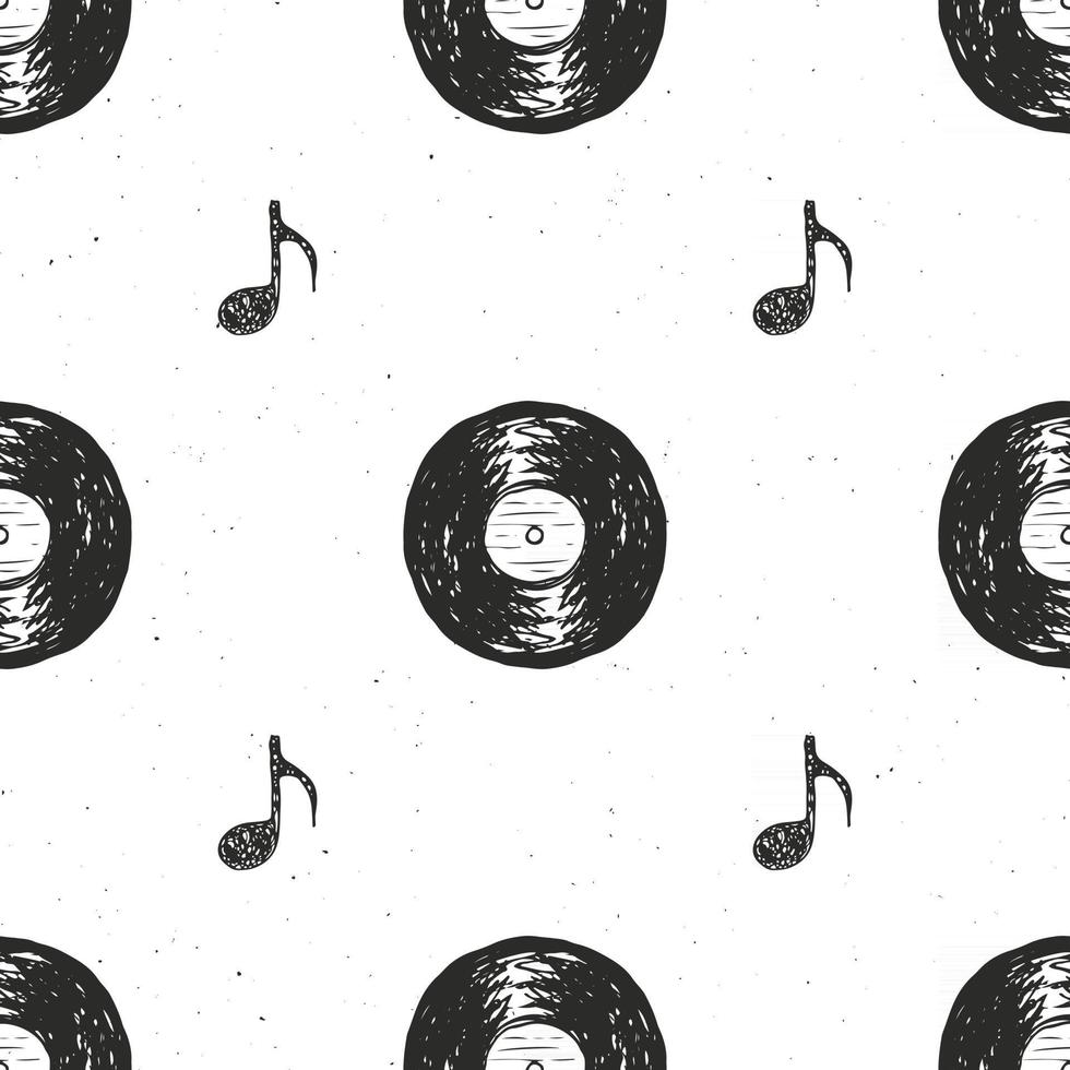 Vinyl record vintage seamless pattern hand drawn label sketch ...