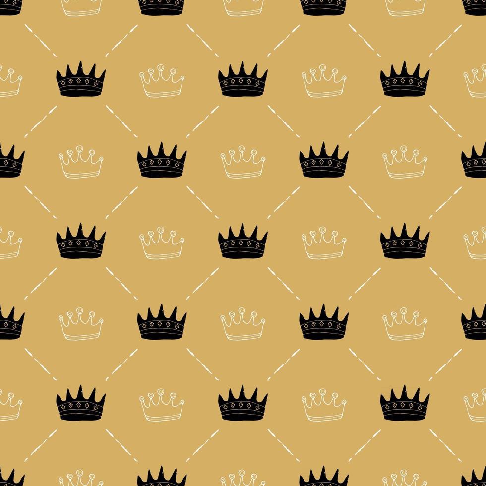 Crown Seamless Pattern, hand drawn royal doodles background, Vector Illustration
