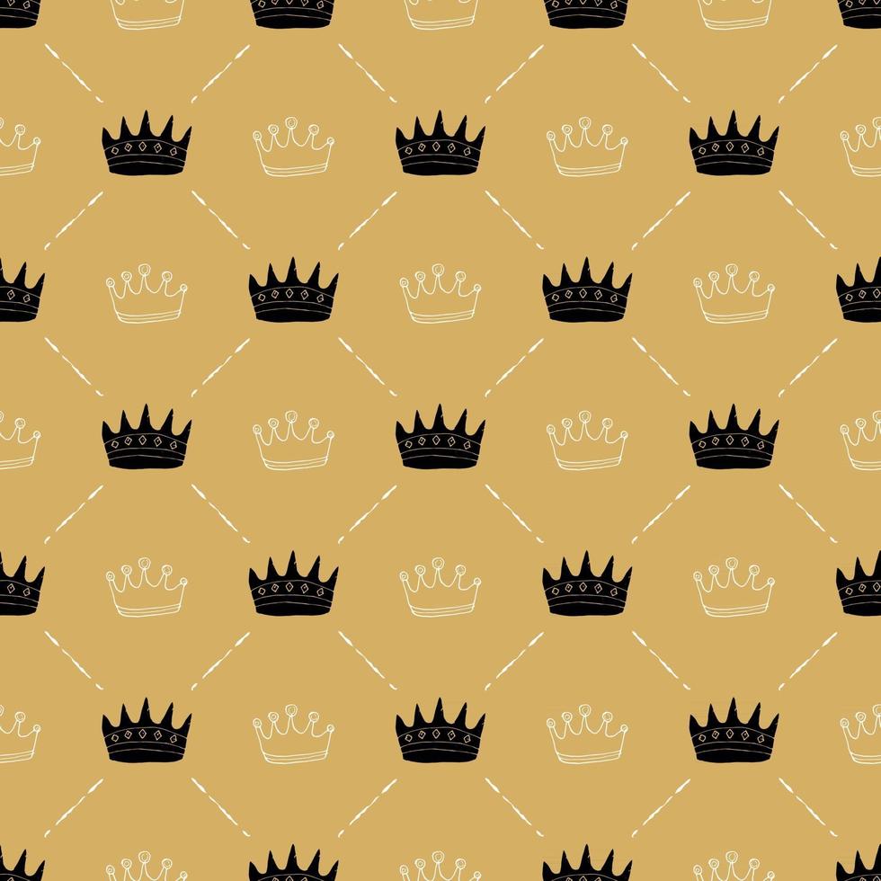 Crown Seamless Pattern, hand drawn royal doodles background, Vector Illustration