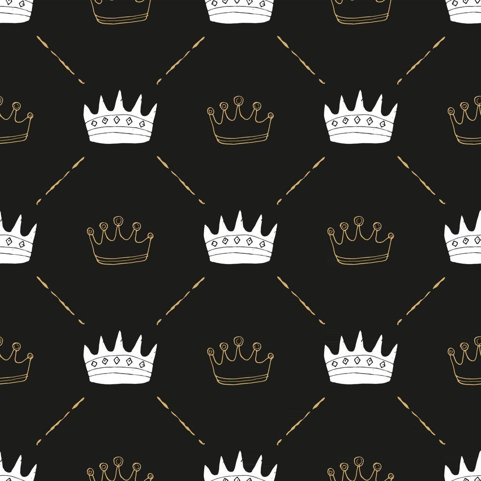 Crown Seamless Pattern, hand drawn royal doodles background, Vector Illustration