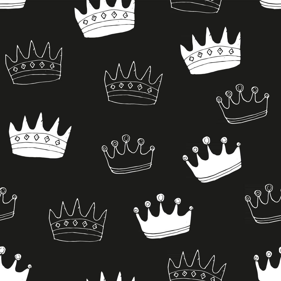 Crown Seamless Pattern, hand drawn royal doodles background, Vector Illustration