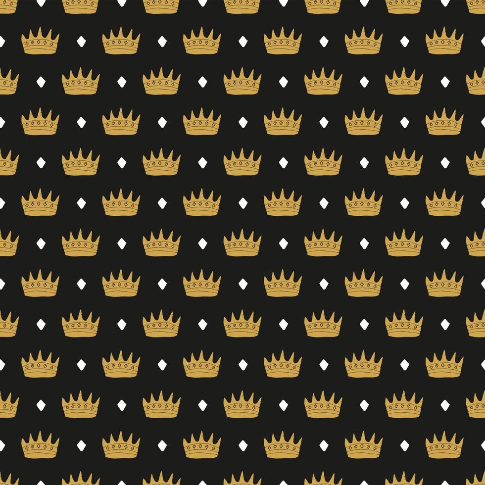 Crown Seamless Pattern, hand drawn royal doodles background, Vector Illustration