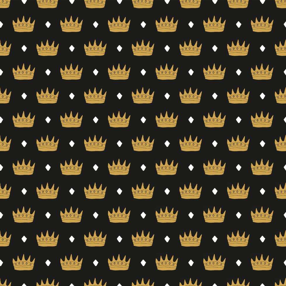 Crown Seamless Pattern, hand drawn royal doodles background, Vector Illustration