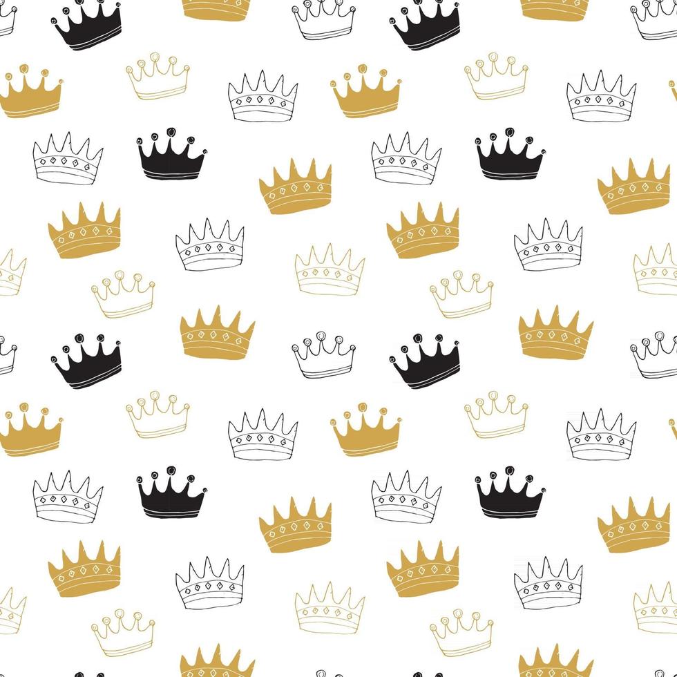Crown Seamless Pattern, hand drawn royal doodles background, Vector Illustration