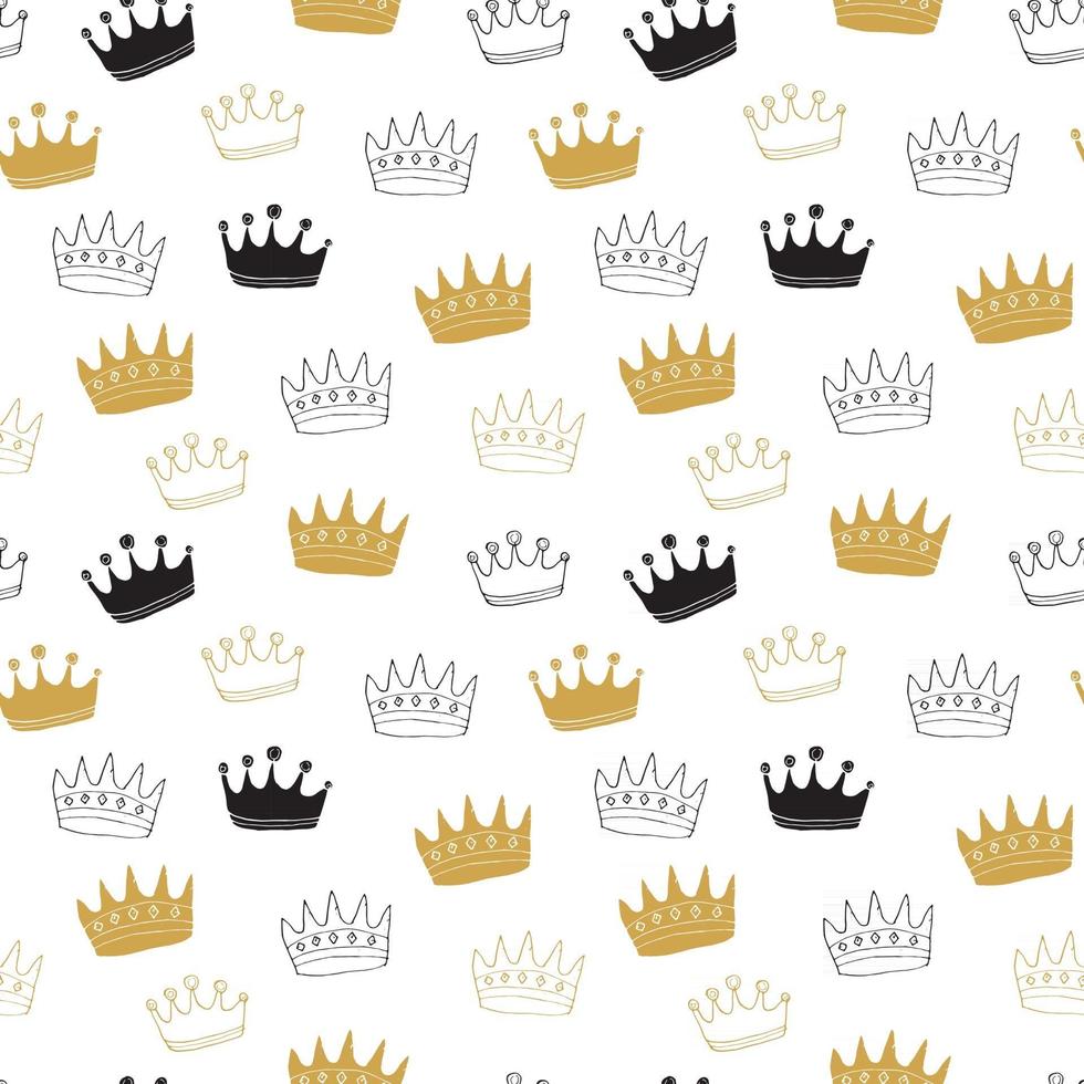 Crown Seamless Pattern, hand drawn royal doodles background, Vector Illustration