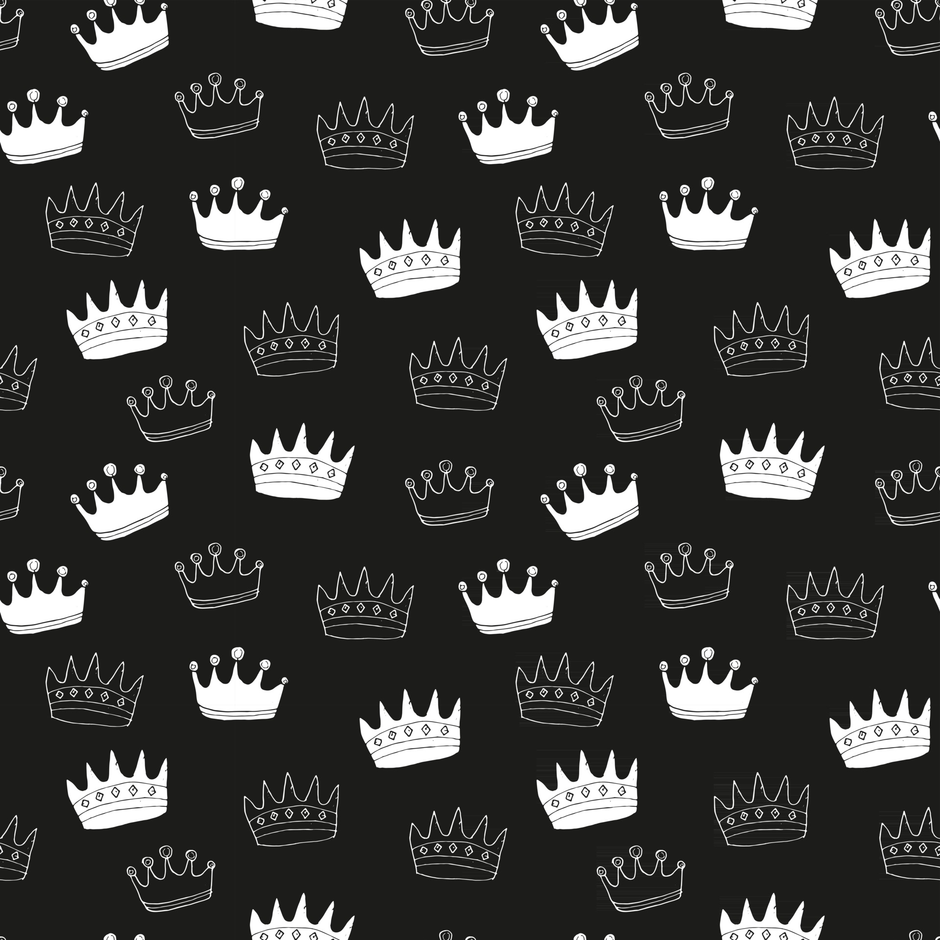 Crown Seamless Pattern, hand drawn royal doodles background, Vector ...