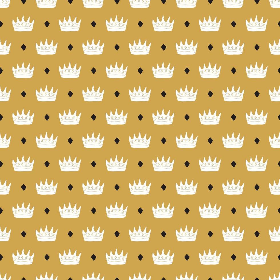 Crown Seamless Pattern, hand drawn royal doodles background, Vector Illustration