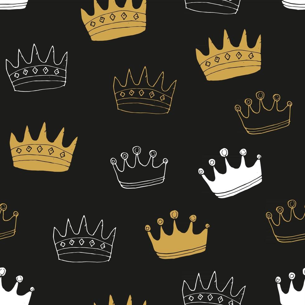 Crown Seamless Pattern, hand drawn royal doodles background, Vector Illustration