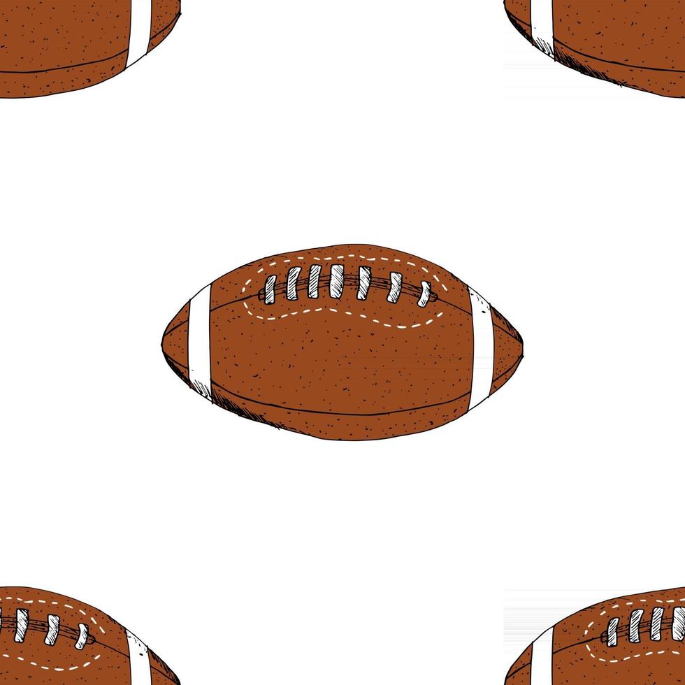 Football, rugby ball seamless pattern hand drawn sketch, vector illustration