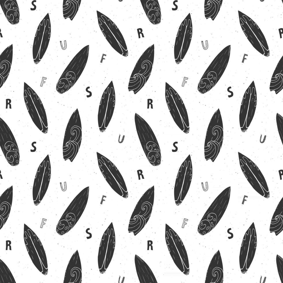 Surf boards seamless pattern hand drawn sketch background, typography design vector illustration