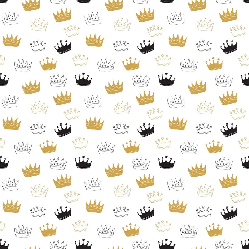 Crown Seamless Pattern, hand drawn royal doodles background, Vector Illustration