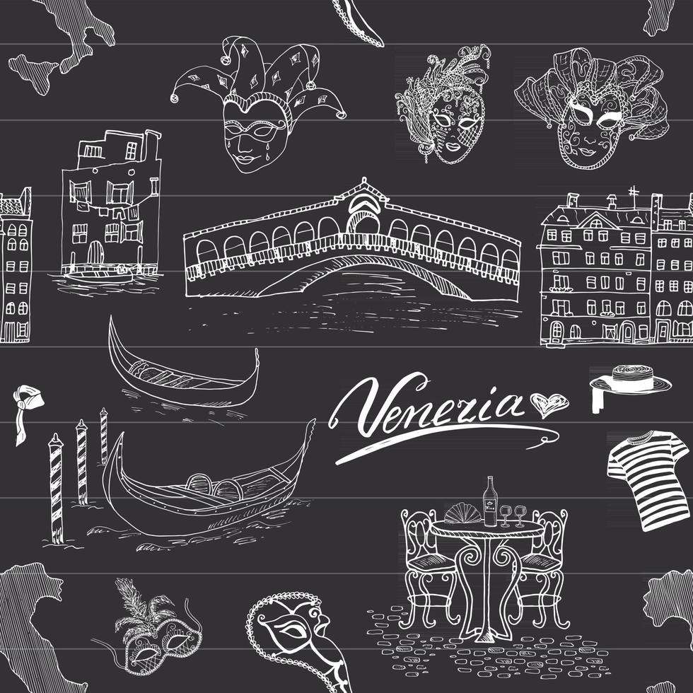 Venice Italy seamless pattern. Hand drawn sketch Doodle drawing vector illustration background