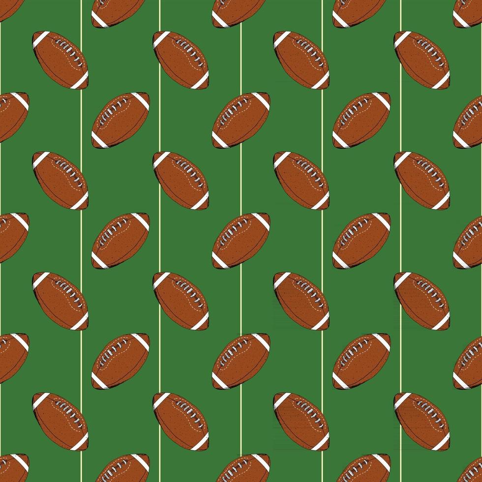 Football, rugby ball seamless pattern hand drawn sketch, vector illustration