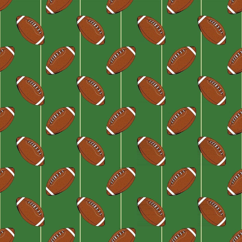 Football, rugby ball seamless pattern hand drawn sketch, vector illustration