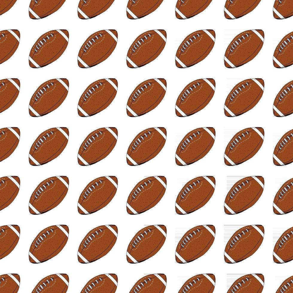 Football, rugby ball seamless pattern hand drawn sketch, vector illustration