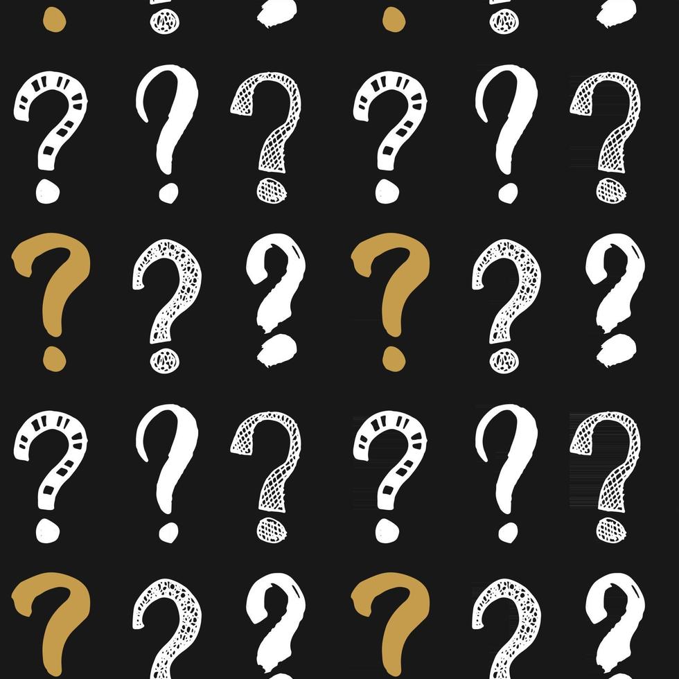 Questions marks seamless pattern. Hand drawn sketched doodle signs, grunge textured retro background. Vintage typography design print, vector illustration