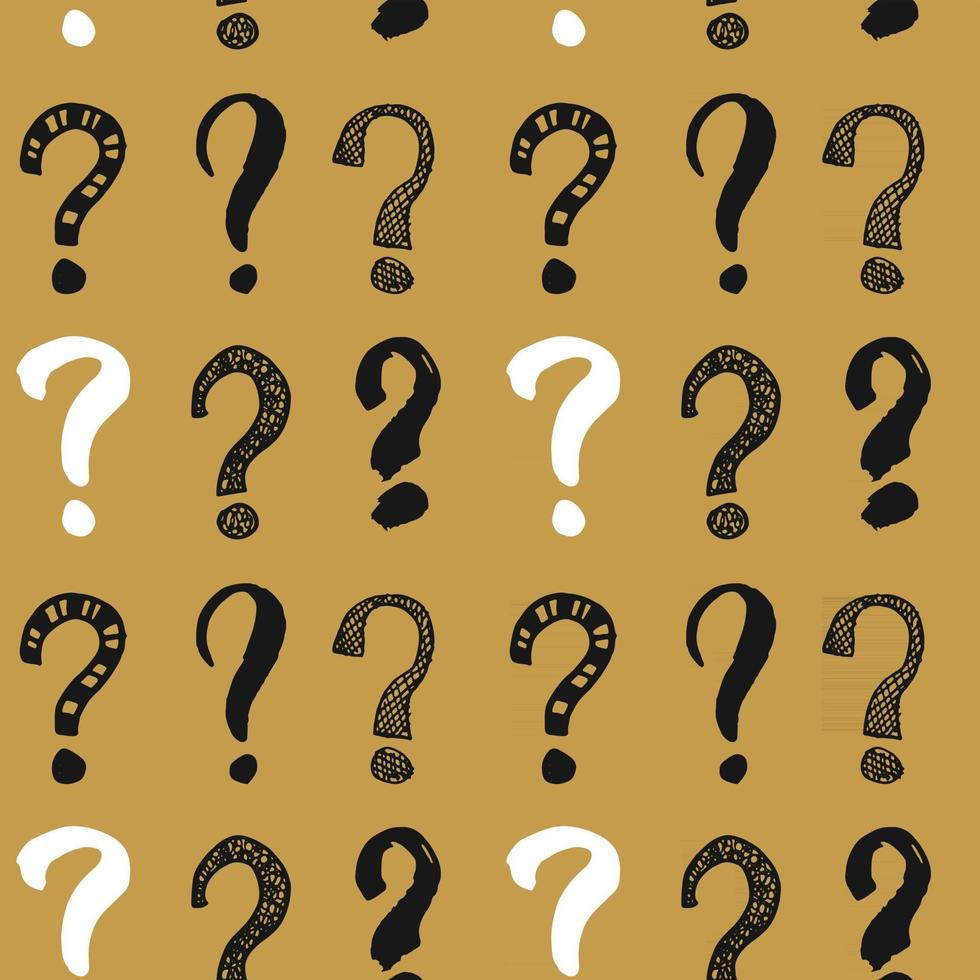 Questions marks seamless pattern. Hand drawn sketched doodle signs, grunge textured retro background. Vintage typography design print, vector illustration