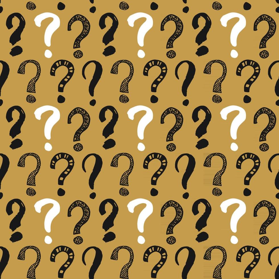 Questions marks seamless pattern. Hand drawn sketched doodle signs, grunge textured retro background. Vintage typography design print, vector illustration