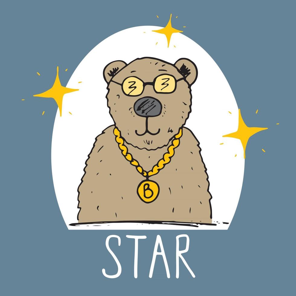 Boceto dibujado a mano lindo oso, diseño de impresión de camiseta para niños ilustración vectorial vector