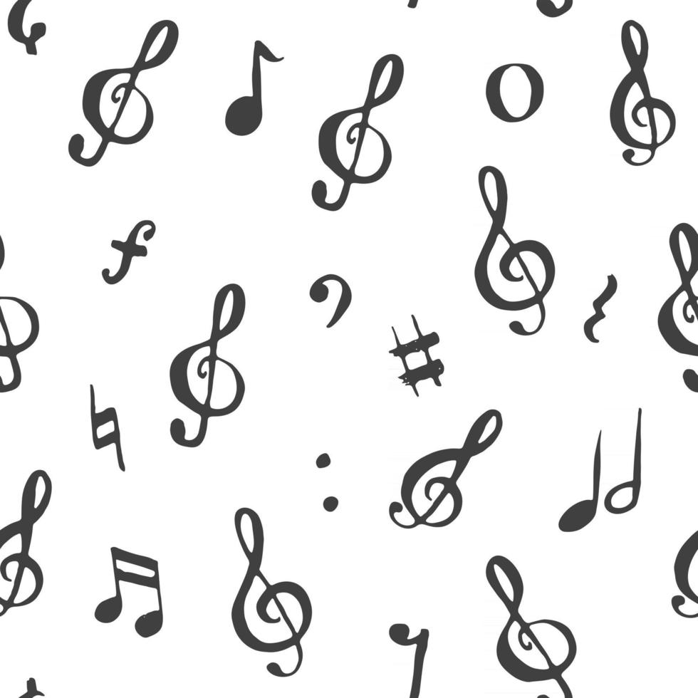Ilustración de vector de patrón transparente de nota musical. Dibujado a mano bosquejado doodle símbolos de notas musicales