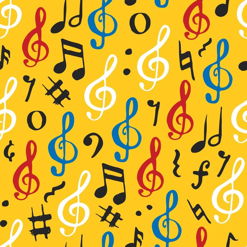 Music note seamless pattern vector illustration. Hand drawn sketched doodle music notes symbols