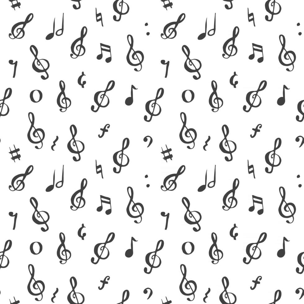 Ilustración de vector de patrón transparente de nota musical. Dibujado a mano bosquejado doodle símbolos de notas musicales