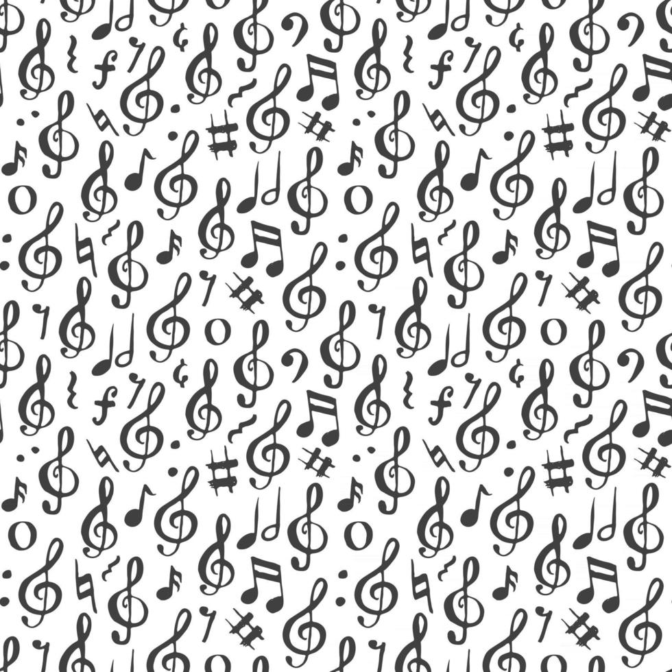 Ilustración de vector de patrón transparente de nota musical. Dibujado a mano bosquejado doodle símbolos de notas musicales