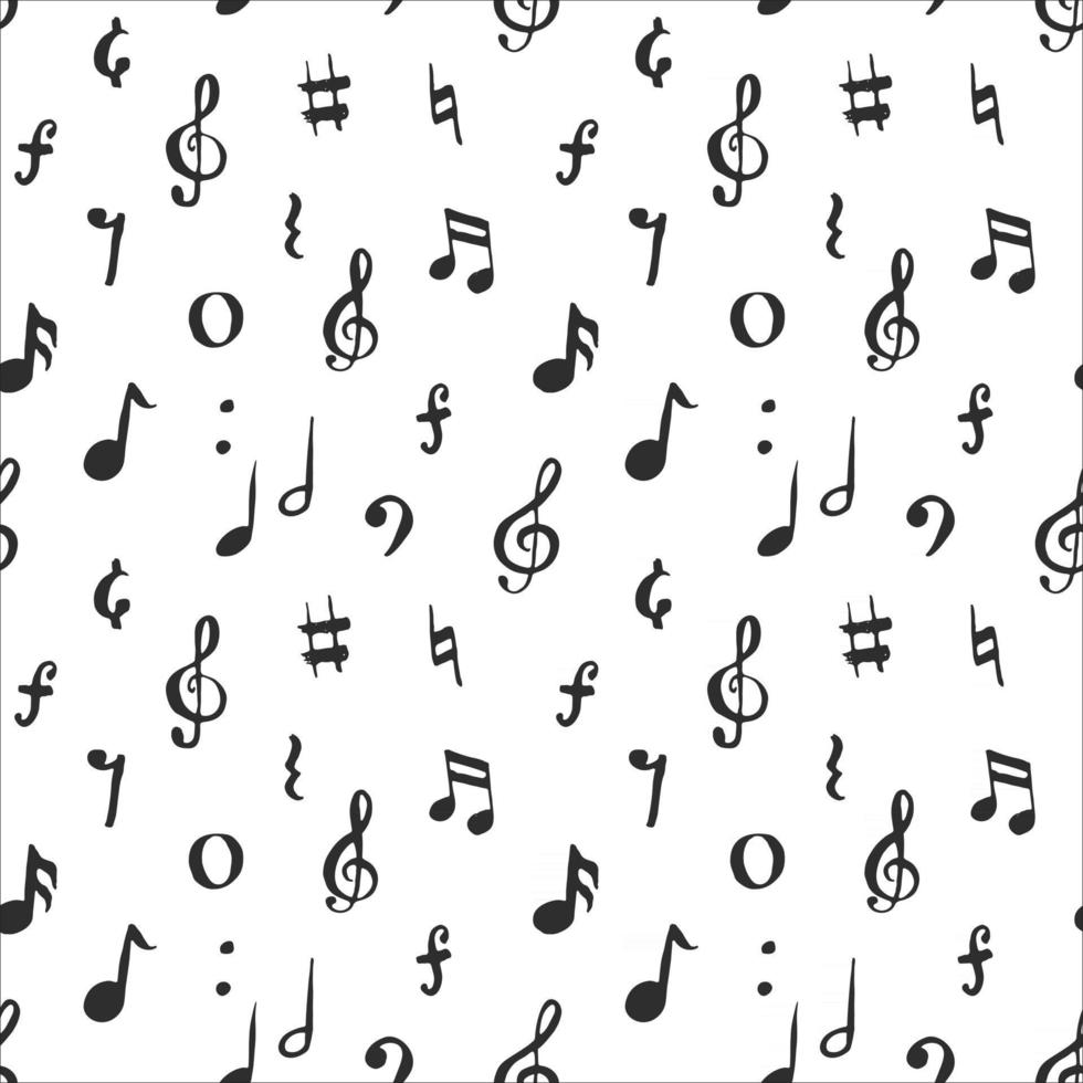Music note seamless pattern vector illustration. Hand drawn sketched doodle music notes symbols