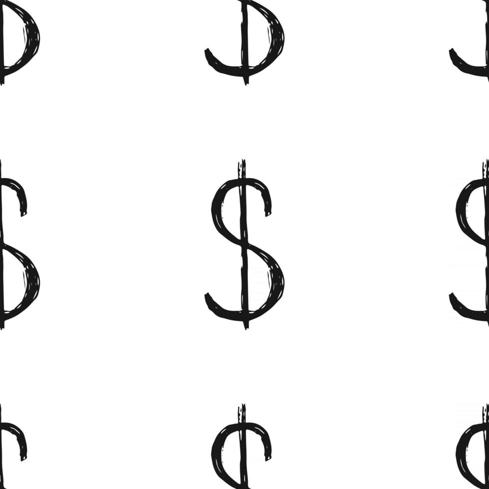 Dollar sign icon brush lettering seamless pattern, Grunge calligraphic symbols background, vector illustration