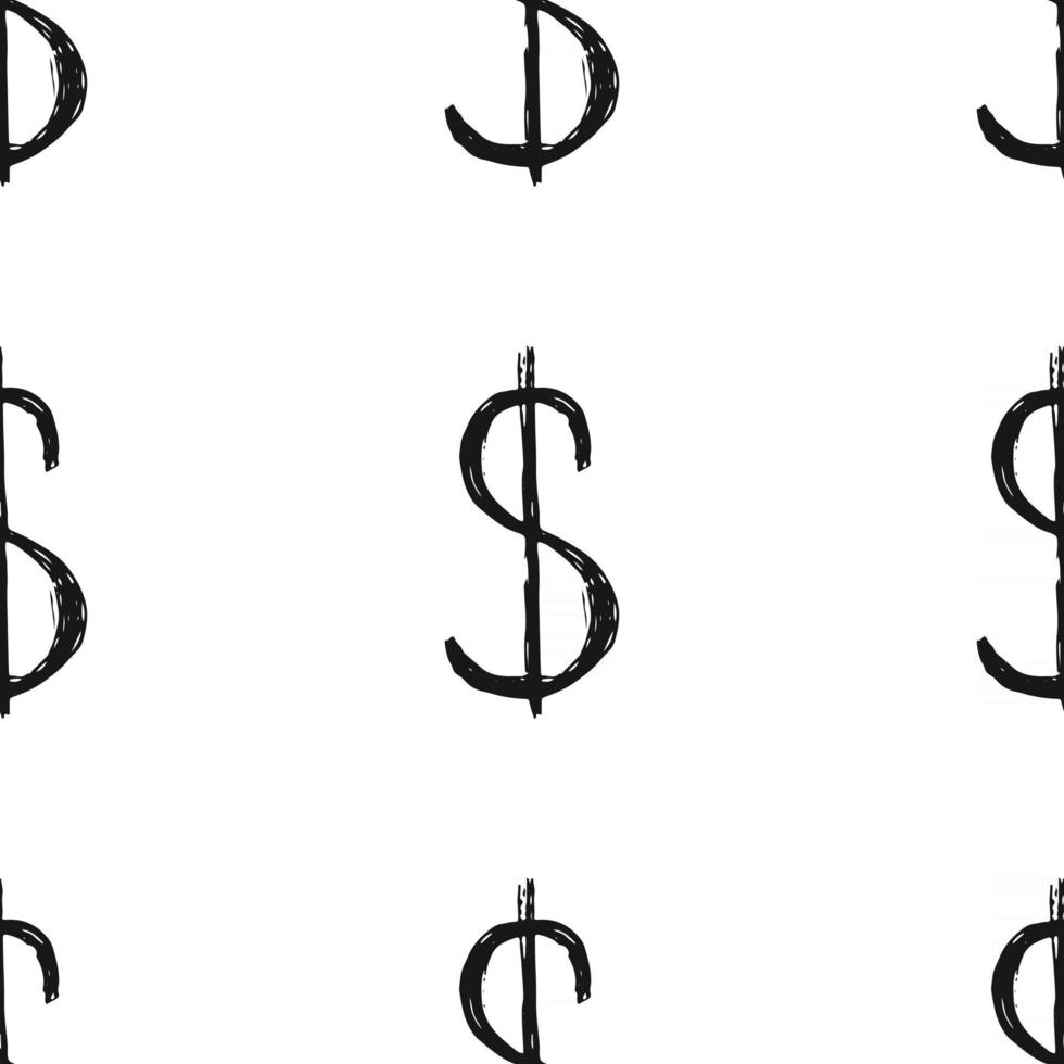 Dollar sign icon brush lettering seamless pattern, Grunge calligraphic symbols background, vector illustration
