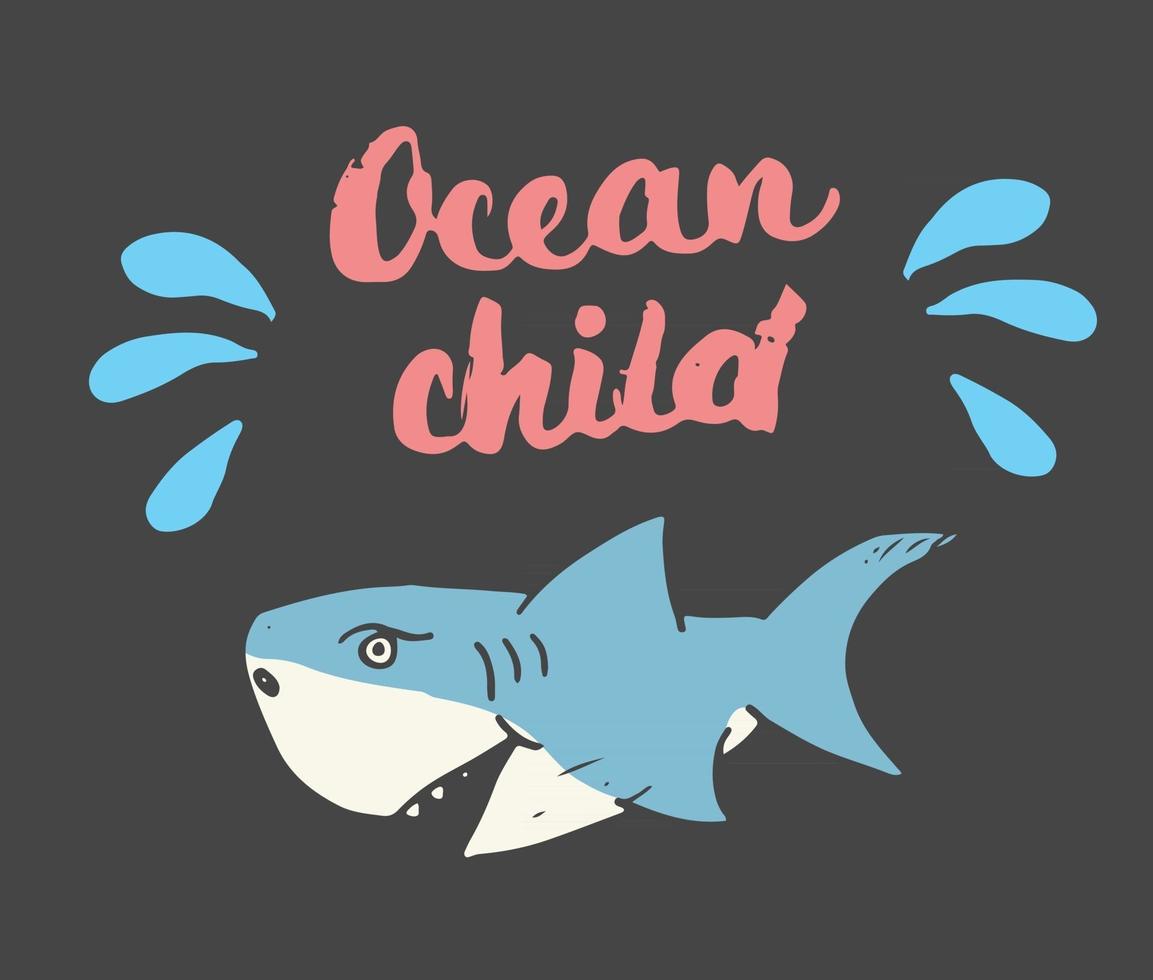 Cute Shark hand drawn sketch, T-shirt print design vector illustration