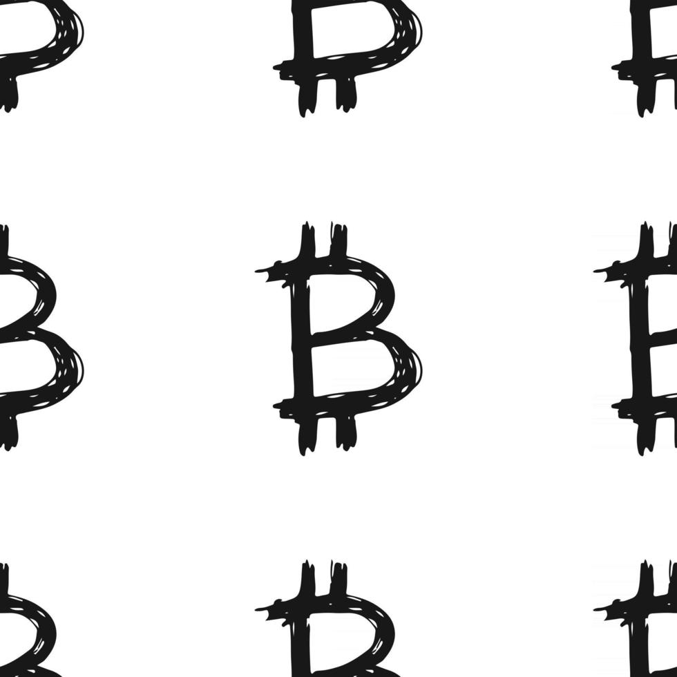 bitcoin, señal, icono, cepillo, letras, seamless, patrón, grunge, símbolos caligráficos, plano de fondo, vector, ilustración vector