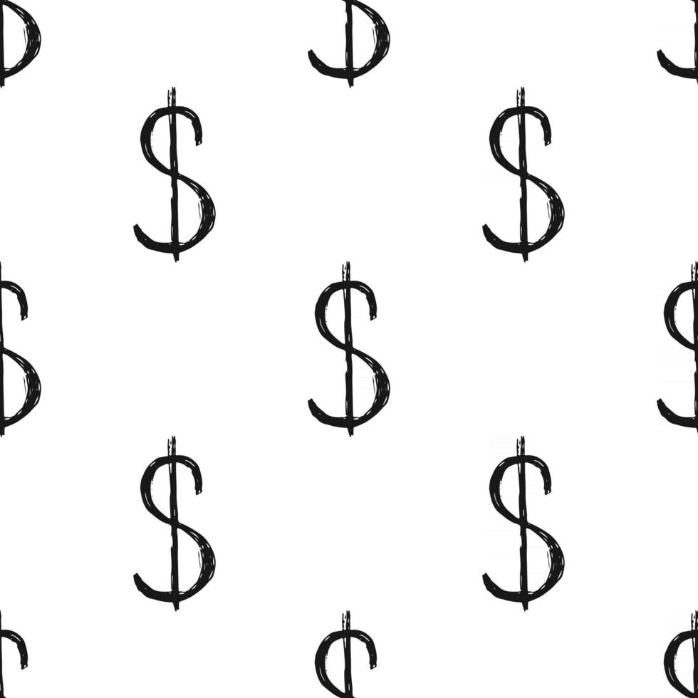 Dollar sign icon brush lettering seamless pattern, Grunge calligraphic symbols background, vector illustration