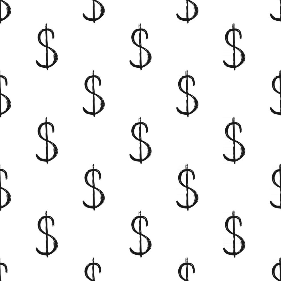 Dollar sign icon brush lettering seamless pattern, Grunge calligraphic symbols background, vector illustration