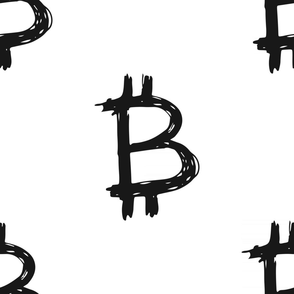 bitcoin, señal, icono, cepillo, letras, seamless, patrón, grunge, símbolos caligráficos, plano de fondo, vector, ilustración vector