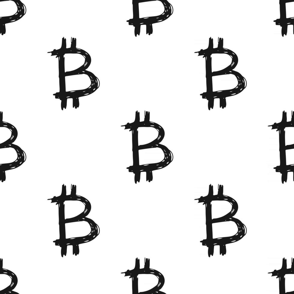 Bitcoin sign icon brush lettering seamless pattern, Grunge calligraphic symbols background, vector illustration