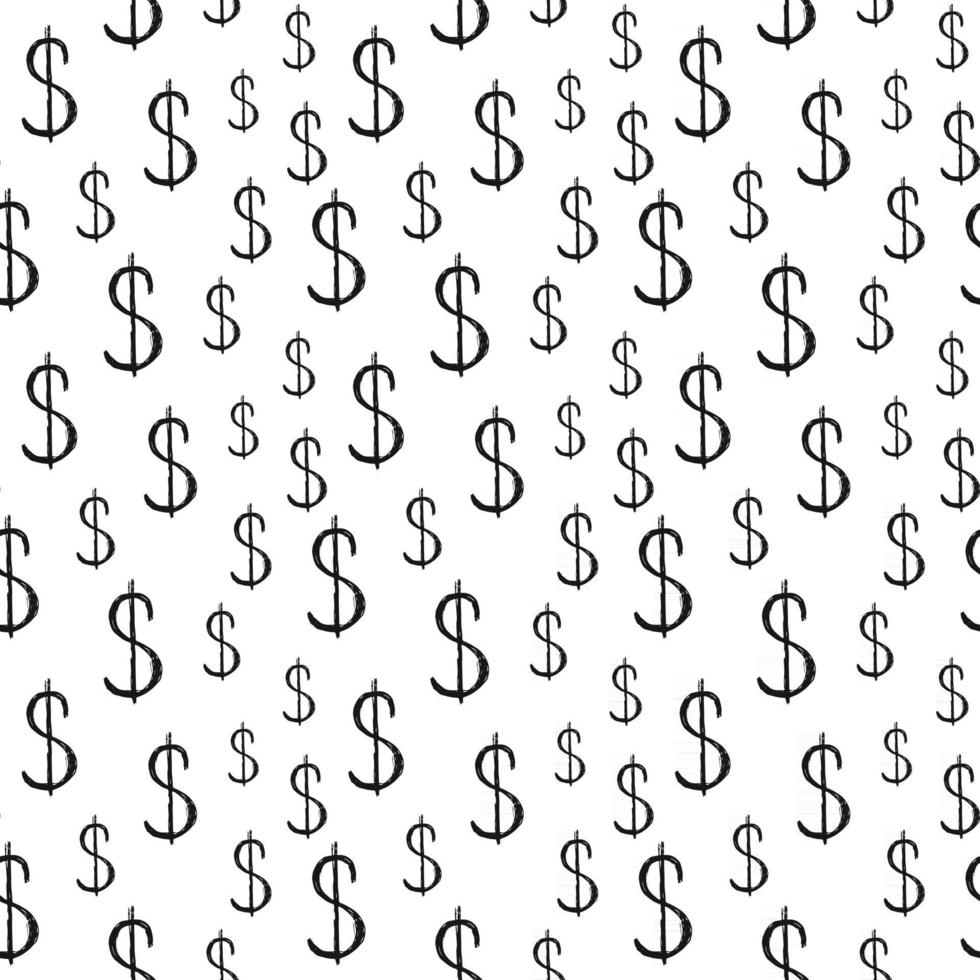 Dollar sign icon brush lettering seamless pattern, Grunge calligraphic symbols background, vector illustration