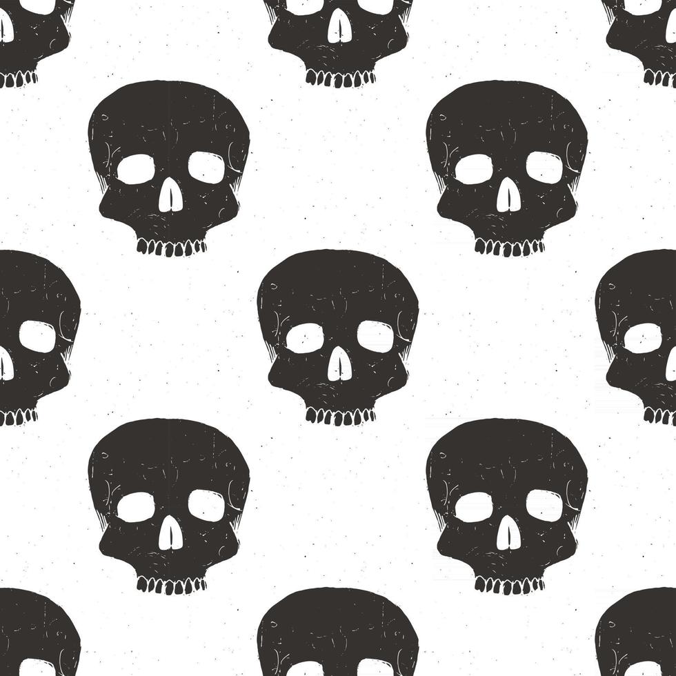 Skull seamless pattern, hand drawn sketch vector illustration