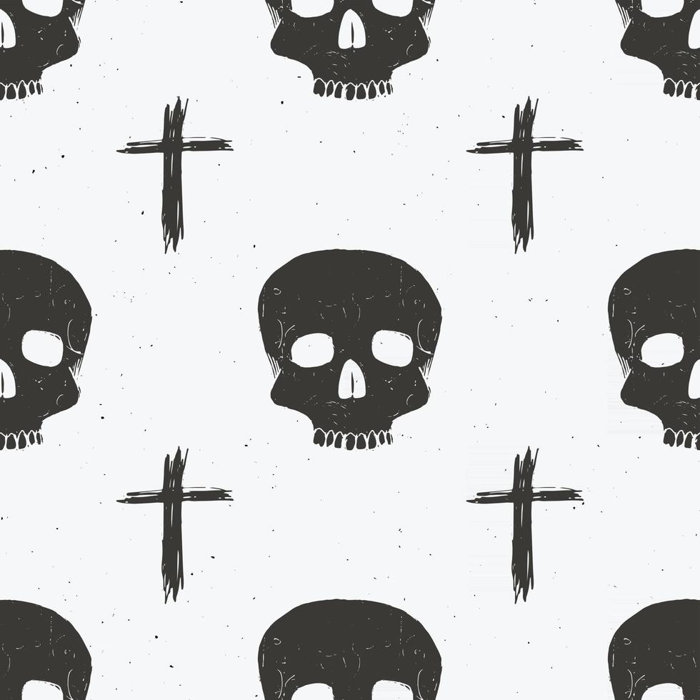 Skull seamless pattern, hand drawn sketch vector illustration