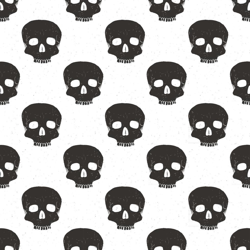 Skull seamless pattern, hand drawn sketch vector illustration