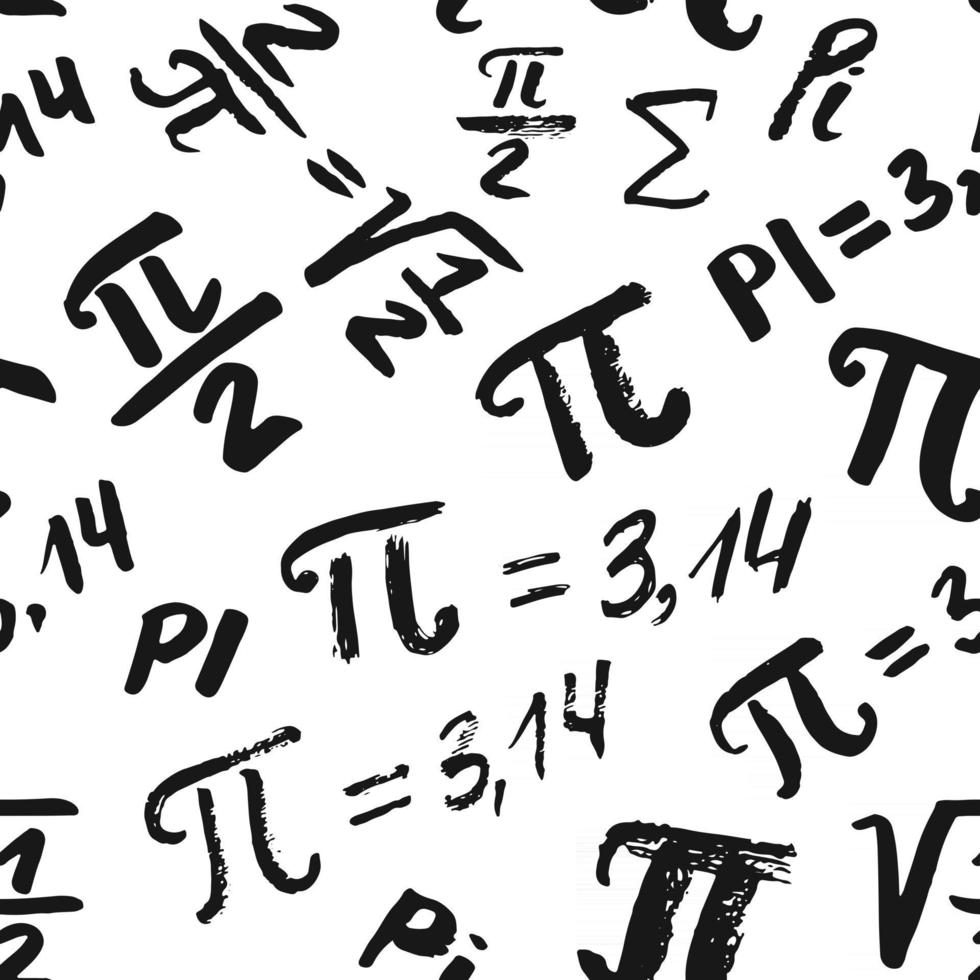 Pi symbol seamless pattern vector illustration. Hand drawn sketched Grunge mathematical signs and formulas, Vector illustration