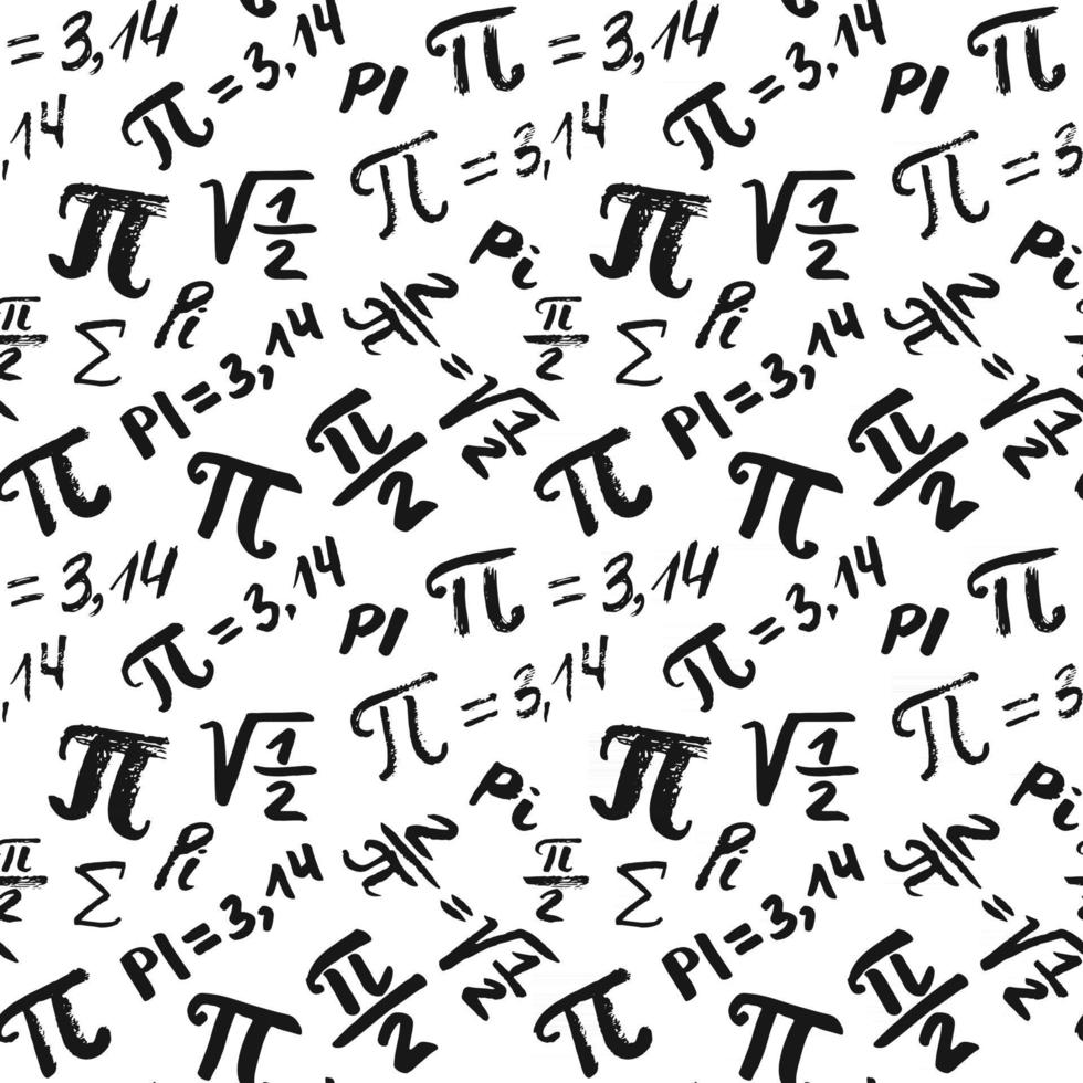 Pi symbol seamless pattern vector illustration. Hand drawn sketched Grunge mathematical signs and formulas, Vector illustration