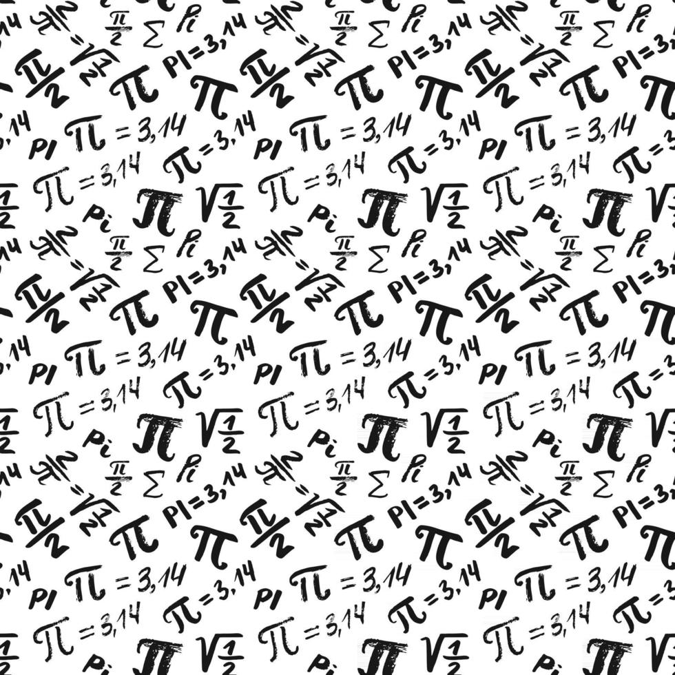 Pi symbol seamless pattern vector illustration. Hand drawn sketched Grunge mathematical signs and formulas, Vector illustration